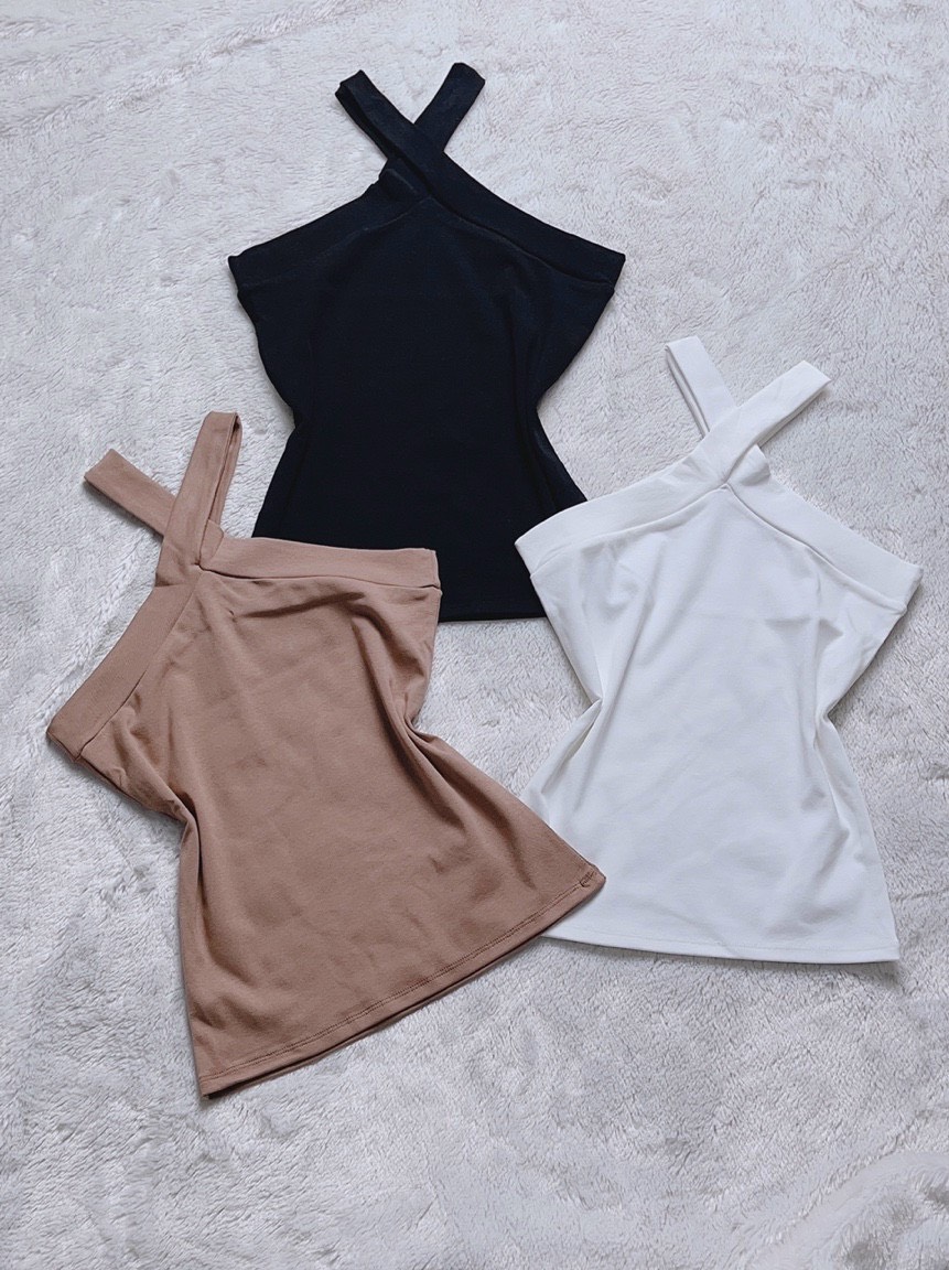 Áo yêm thun gân cổ chéo ôm body 3 màu croptop mc