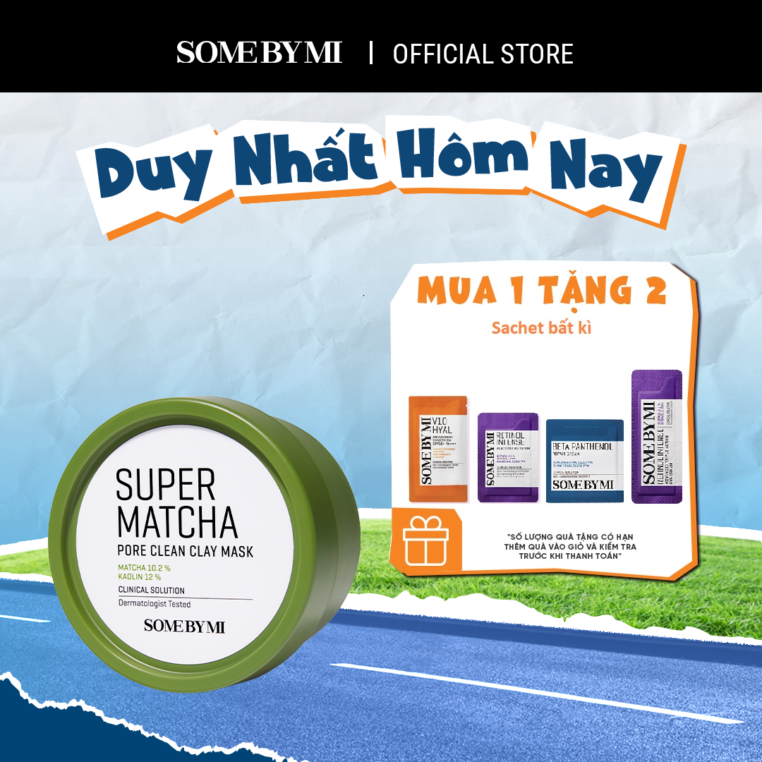 [Qùa tặng 2 sachet (kcn v10 1.5g/ tinh chất retinol 1.5g/ kem mắt retinol 1ml/ kem beta 1.5ml)] Mặt nạ đất sét Some By Mi Super Matcha Pore Clean Clay Mask 100g làm sạch sâu, hỗ trợ cải thiện lỗ chân lông & mụn đầu đen