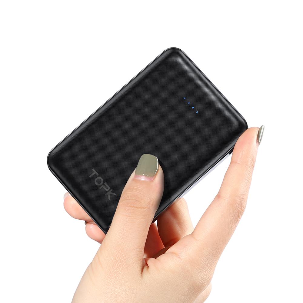 Pin dự phòng mini siêu nhỏ sạc nhanh 2.1A TOPK 10000mah 5000mah có IC bảo vệ thiết bị 2xUSB TOPK 10000mAh Mini Power Bank Dual USB Portable Mobile Phone External Battery Power I1004  I0503