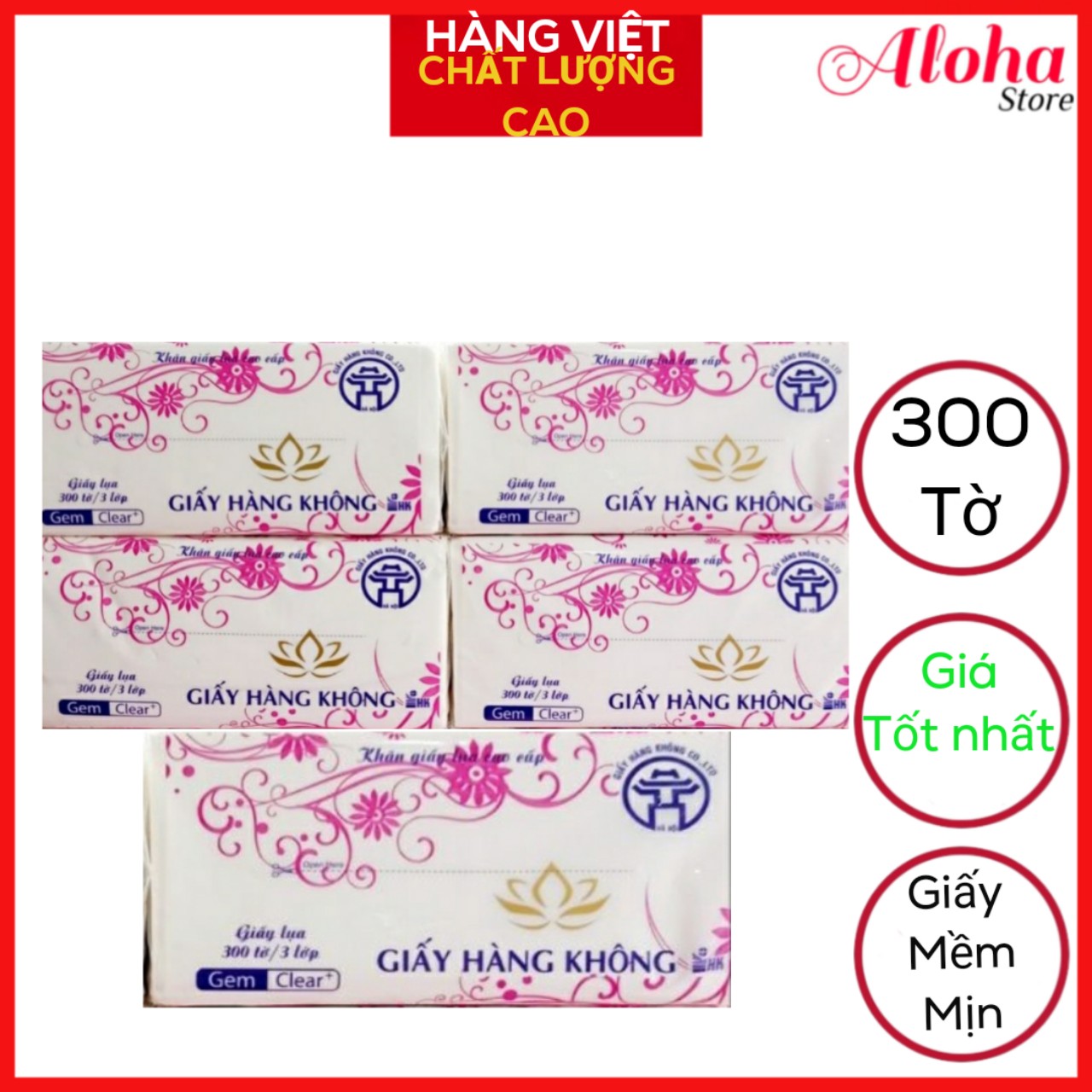 Combo 5 bịch khăn giấy rút lụa hàng không 3 lớp - giấy ăn hàng không-aloha store