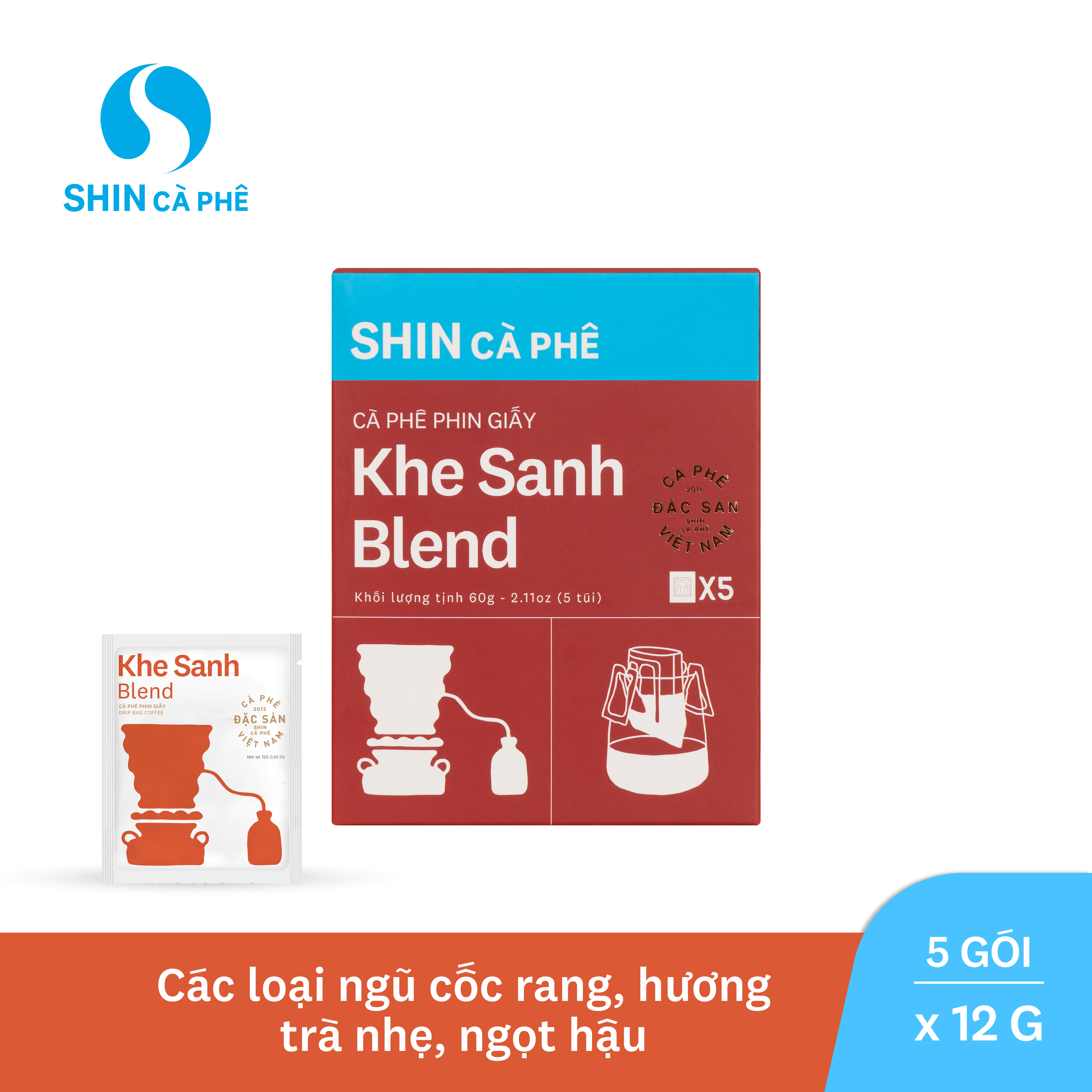 SHIN Cà Phê - Khe Sanh Blend  Phin Giấy tiện lợi - Hộp 5 gói