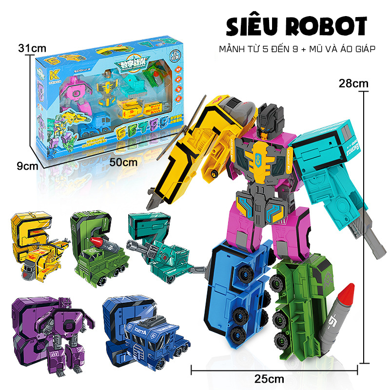 Bộ Đồ Chơi Robot Biến Hình Theo Chữ Số 5-9 Lắp Ghép Thành Siêu Robot