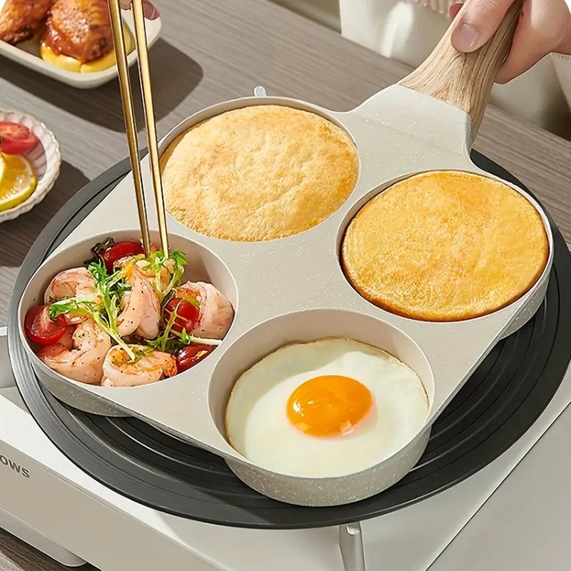 Chảo chiên rán trứng mini làm bánh 3 ngăn 4 ngăn chống dính khuôn chảo hình tròn và hình tim dùng được bếp từ