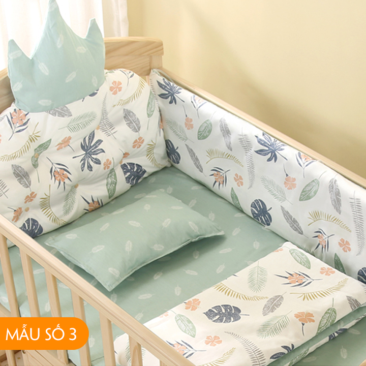 Bộ quây cũi 6 chi tiết quây 4 mặt , ga trải đệm , gối