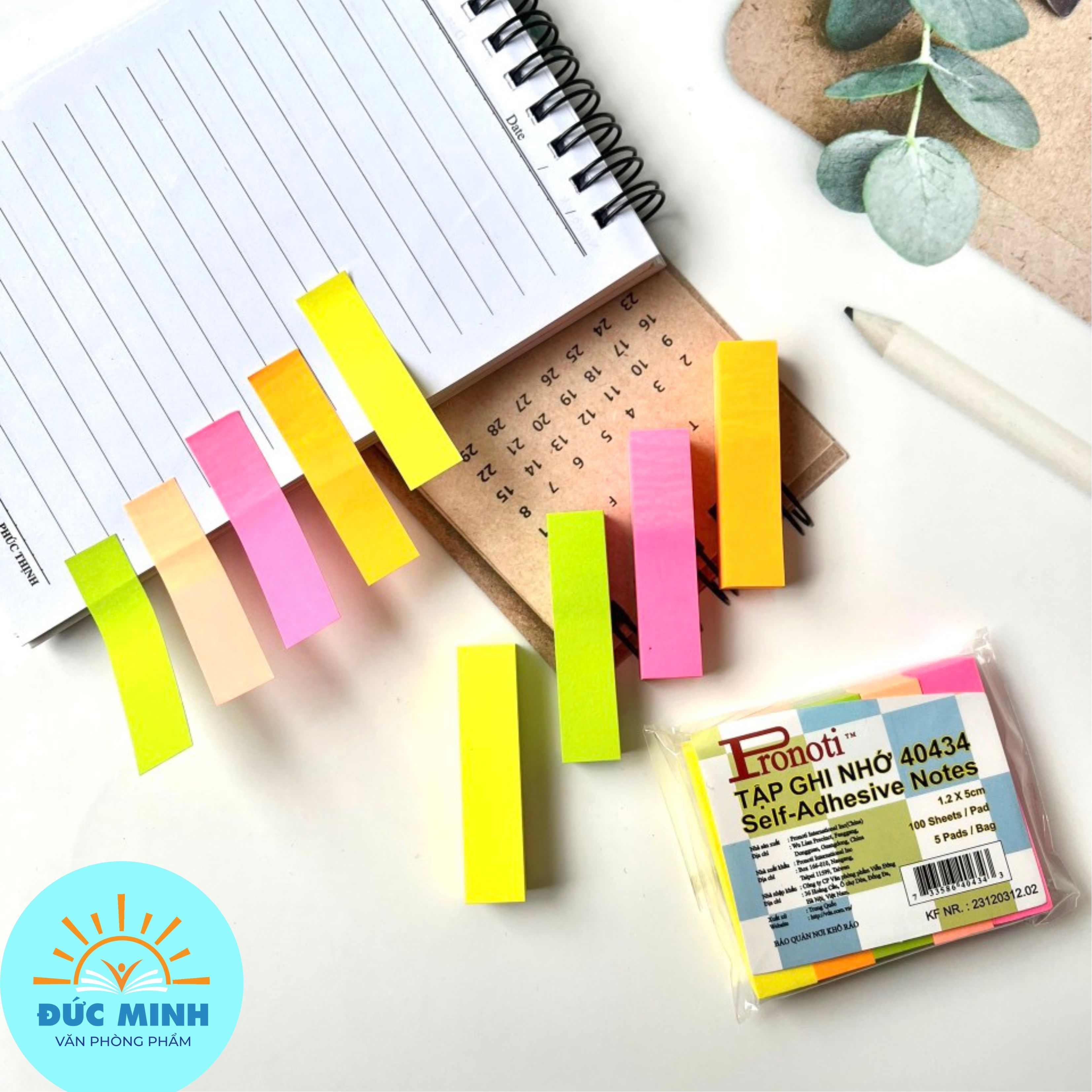 Giấy nhớ note nhỏ pronoti 5 màu dạ quang - 500 tờ - 40434 - combol 2 - vpp quế anh
