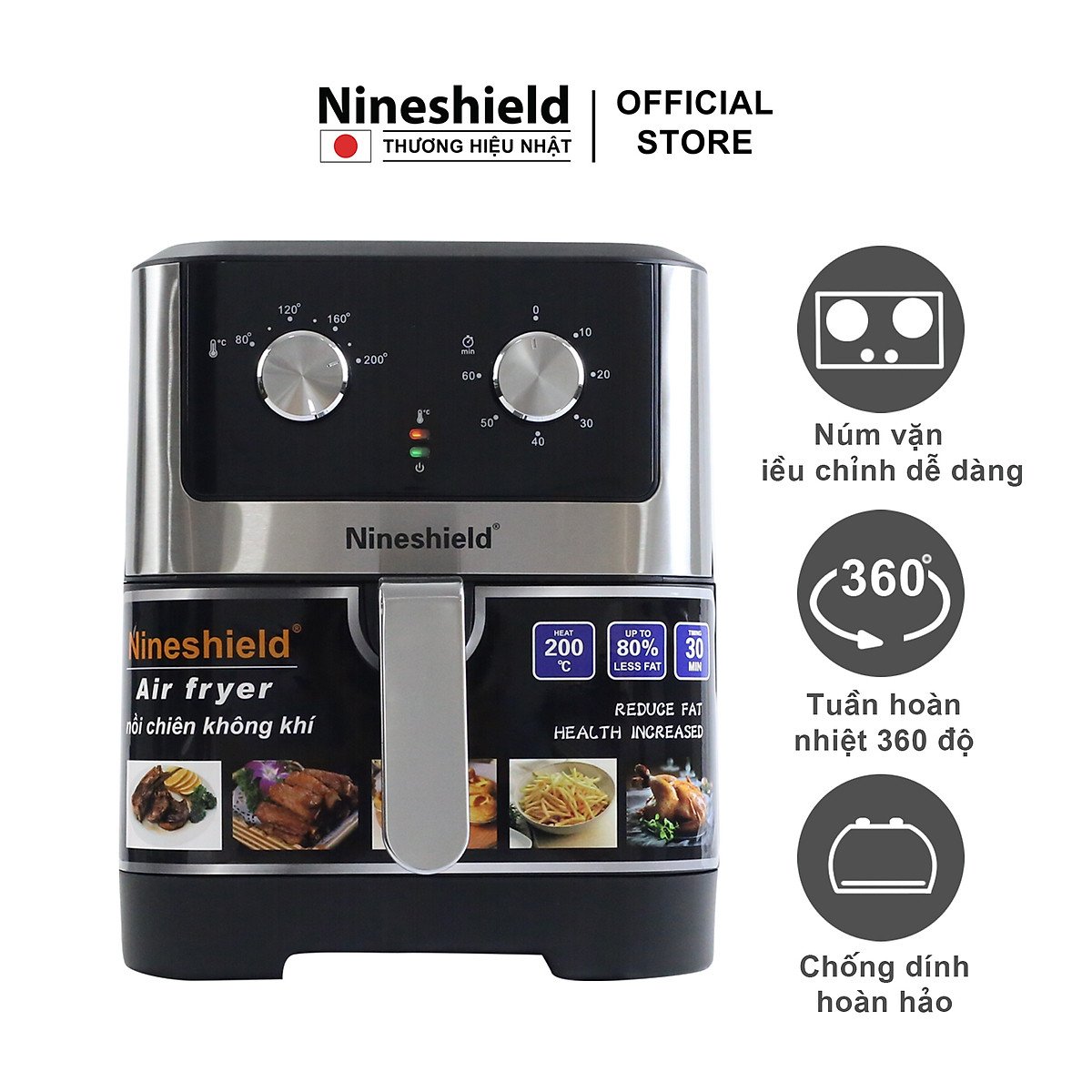 Nồi chiên không dầu Nineshield 9l chính hãng , công suất 1500w, Noi chien khong dau gia rẻ