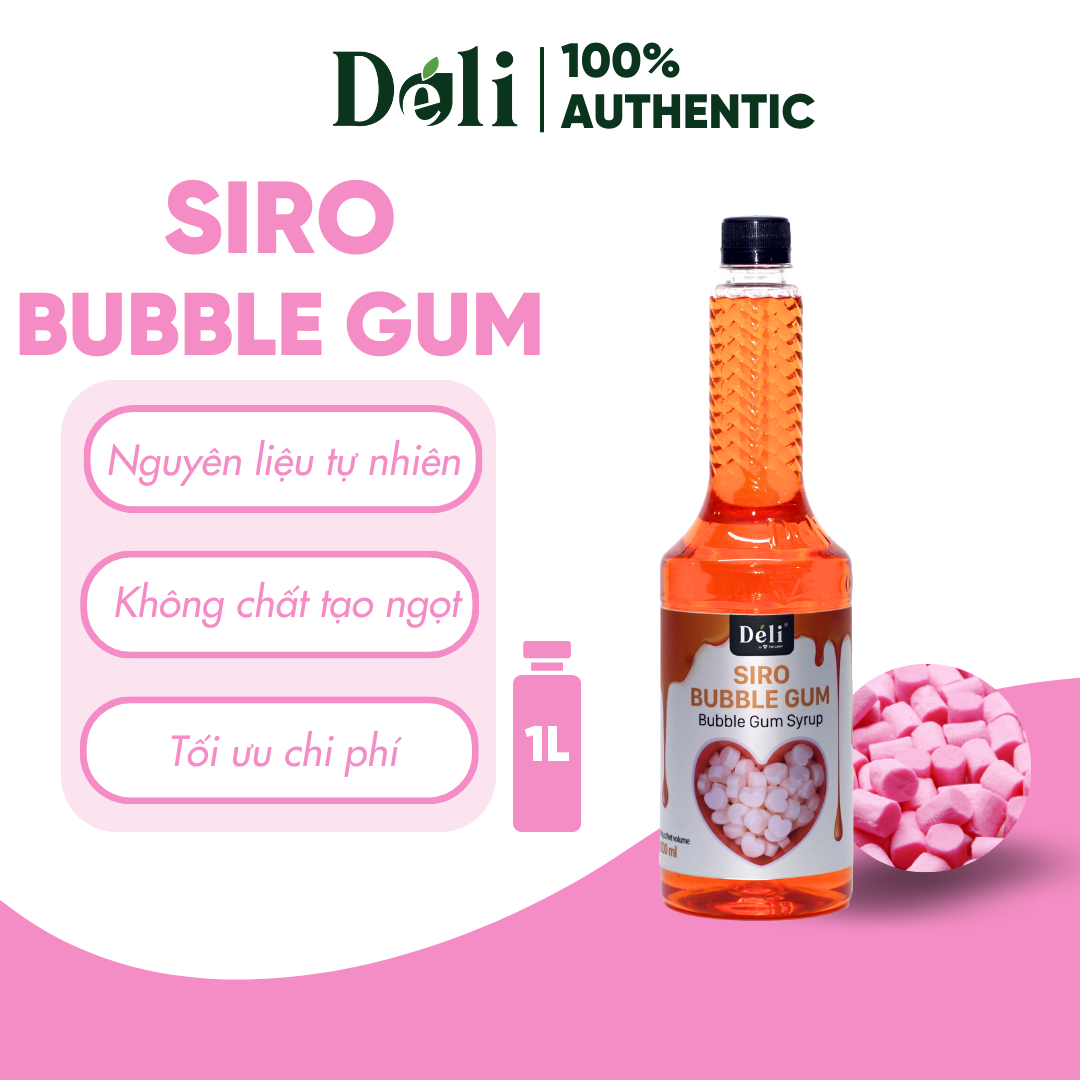 Siro bubble gum Déli - 1 lít - đậm đặc, thơm ngon chuyên dùng pha chế trà trái cây, soda