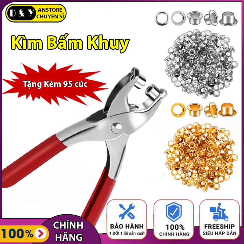 Kìm bấm khuy, Dụng cụ kìm bấm lỗ nhỏ, Bấm thắt lưng, Kìm bấm khoen ore tặng kèm 95 khuy vàng