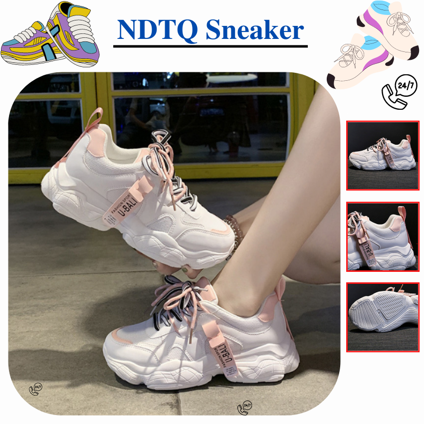 Giày Bố đế độn nữ , Giày sneaker tăng chiều cao mang màu Hồng dễ thương BH075