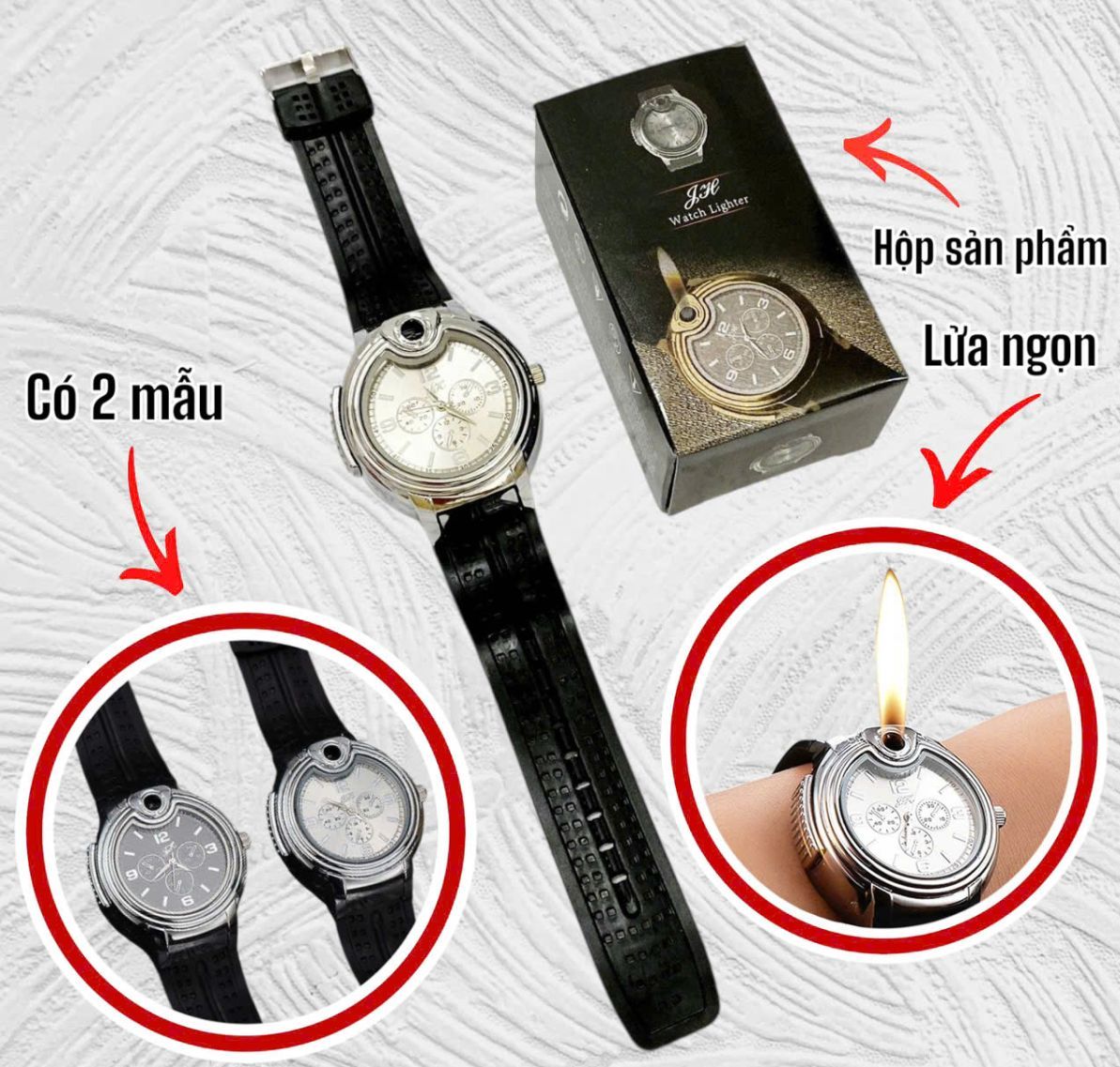 ( hcm ship nhanh ) Hột quẹt - bật lửa đồng hồ đeo tay xem giờ được chức năng 2in1 chất liệu dây đe bằng silicon xài gaz tặng hộp xinh xắn làm quà