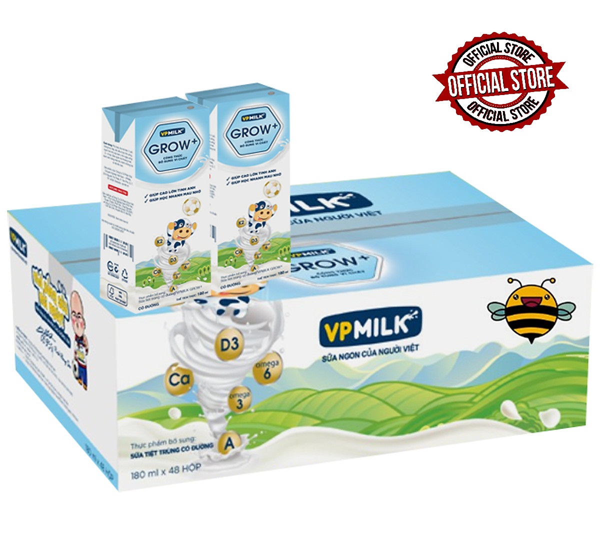 Thùng 48 hộp sữa tiệt trùng VPMilk Grow+ (110ml/hộp)- Có đường