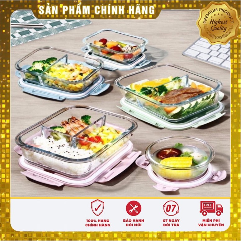 Hộp đựng thực phẩm -Hộp thố thủy tinh 2 - 3 ngăn dung tích 1040ml có nắp đậy