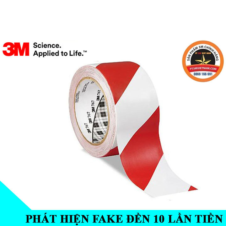 Băng keo dán nền cảnh báo sọc trắng đỏ 3M 767 Chính hãng Hà Nội