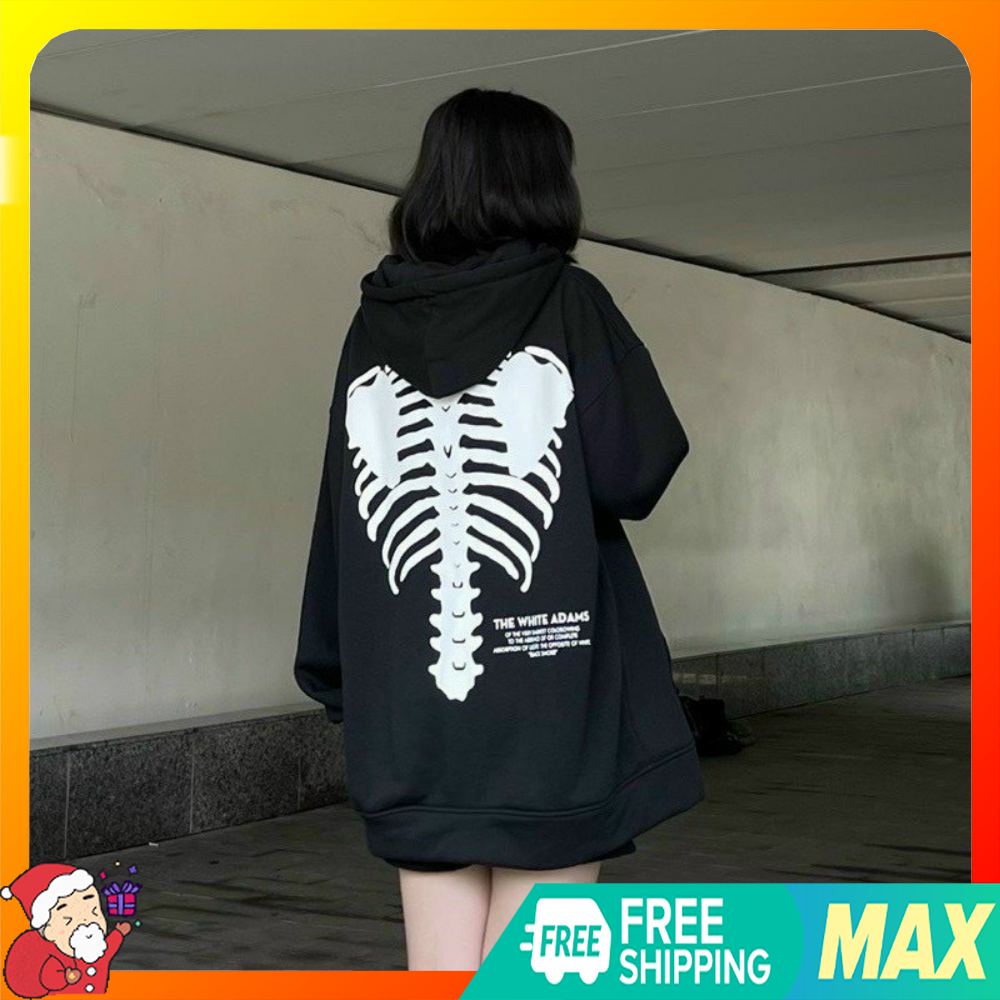  Áo Khoác Hoodie Chống Nắng - Chất Vải Nỉ Dày Dặn - Áo Có Nón Tay Dài Bo Chun - Họa Tiết In Hình Xương Cá 