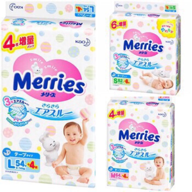 Bỉm dán/ quần merries nội địa size m74/m76/l56/xl50/xxl32