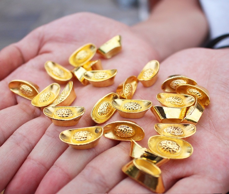 Combo 3 Thỏi vàng Thần Tài KIM NGUYÊN BẢO tí hon may mắn cỡ 2cm ( NGÔ ) - Nhí Nhí - Thỏi vàng Phong Thủy Thần Tài May Mắn