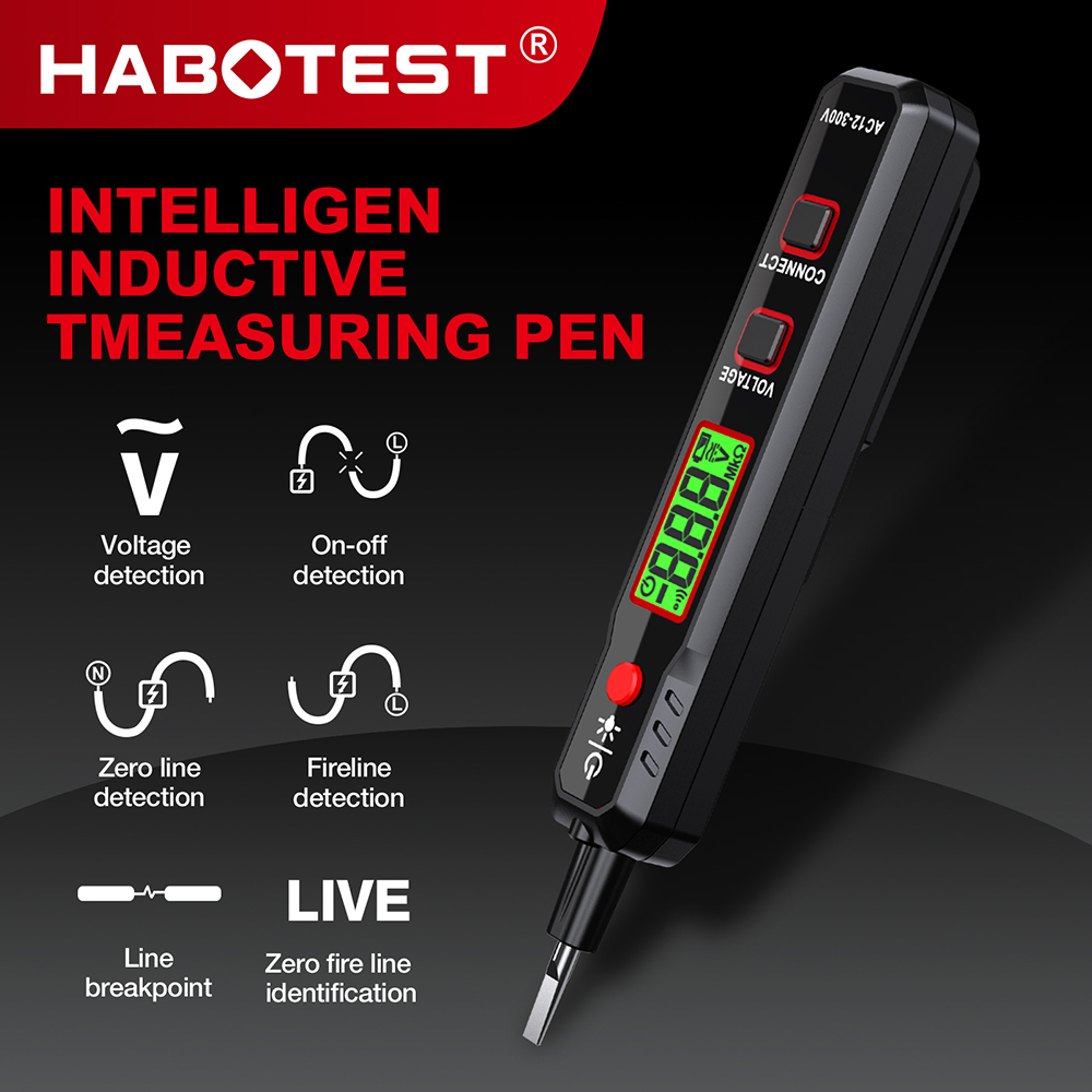 HABOTEST Pen Type Voltage Detector HT89 Contact & Non-Contact 300V Backlight Flashlight Sensitivity Adjustable AC Voltage Tester