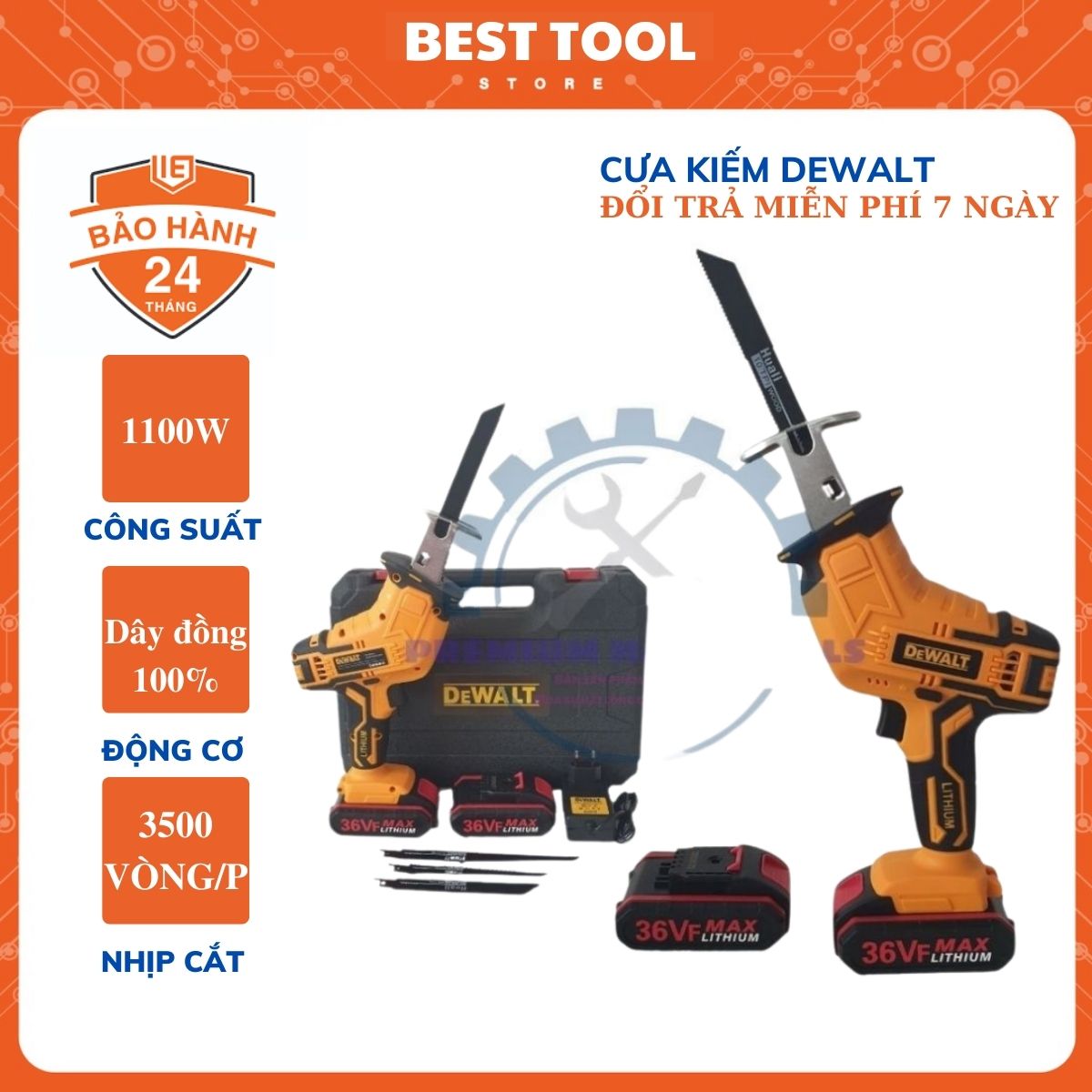 Máy cưa kiếm dewalt - máy cưa đa năng dùng pin dewalt, tặng kèm 4 lưỡi dự phòng