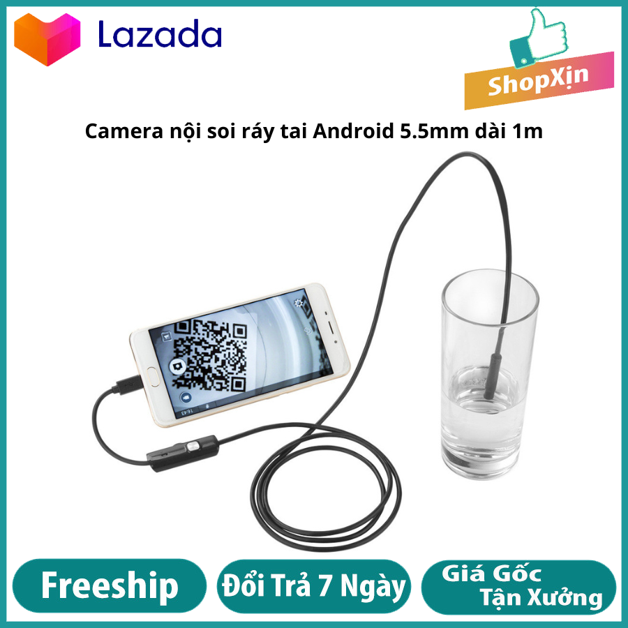 Camera nội soi ráy tai Android 5.5mm dài 1m , chống nước camera soi tai lấy ráy - máy lấy ráy tai - dụng cụ soi tai lấy ráy cao cấp, Camera Nội Soi Tai, Mũi, Họng Siêu Nét Kết Nối Điện Thoại.