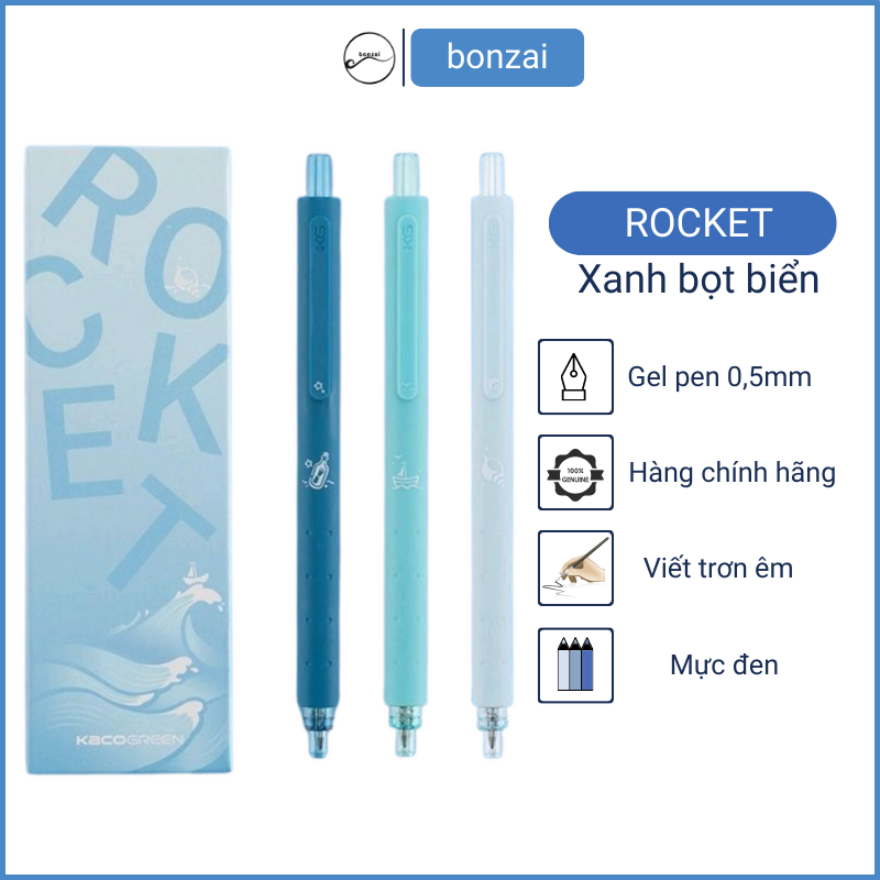 Bộ 3 bút Kaco Rocket món quà của biển mực đen ngòi 0,5mm