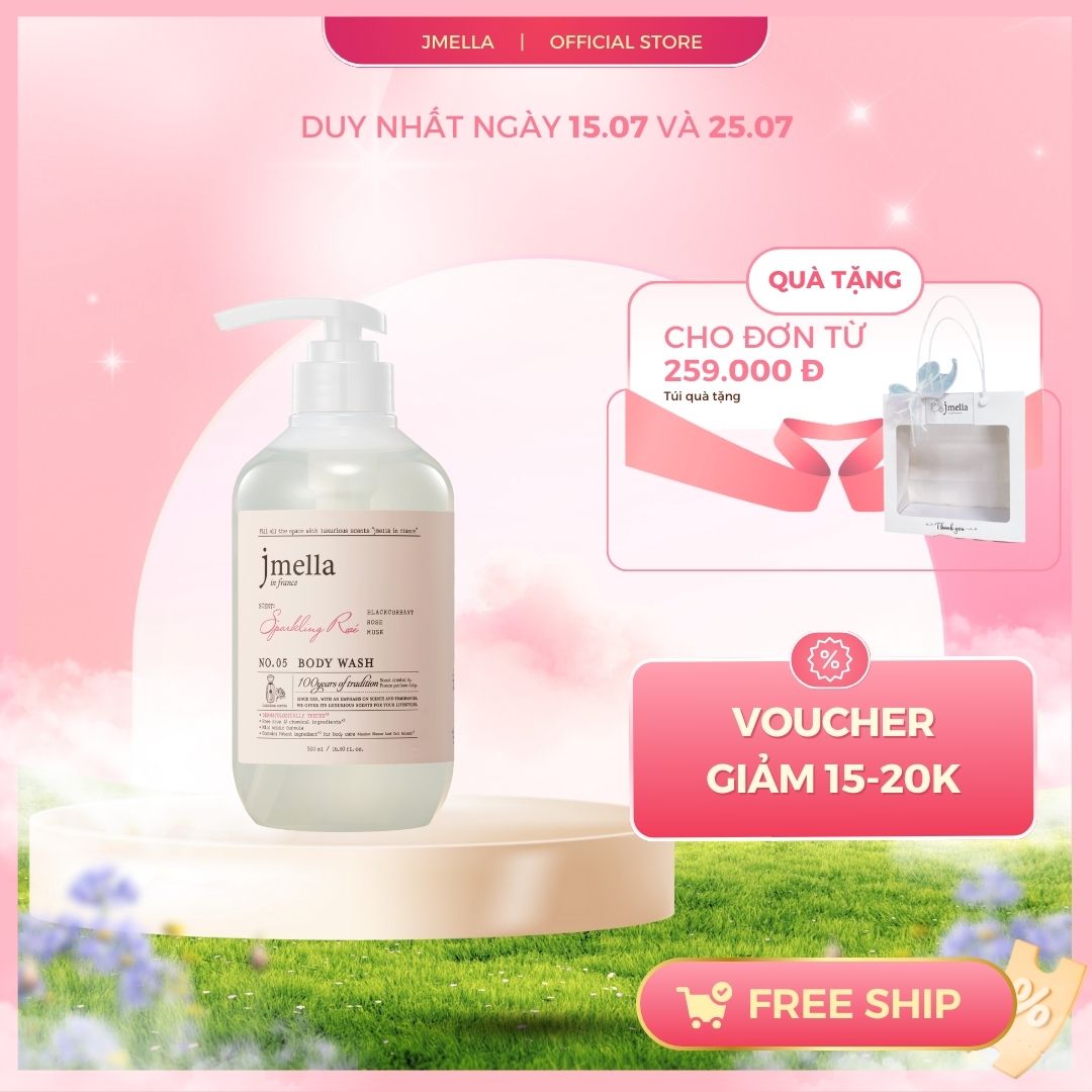 Sữa Tắm Jmella In France Dưỡng Ẩm Hương Nước Hoa No. 5 Sparkling Rose Body Wash Cỏ An Đê Hít và Vanilla Trầm Ấm 500ml