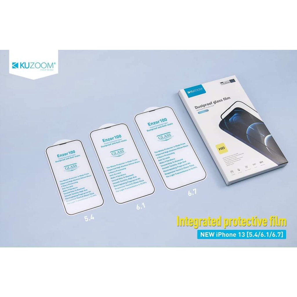 Kính cường lực Kuzoom 9D chống bụi màn loa iPhone 13 Mini, 13, 13 Pro, 13 Pro max Full màn hình siêu xịn
