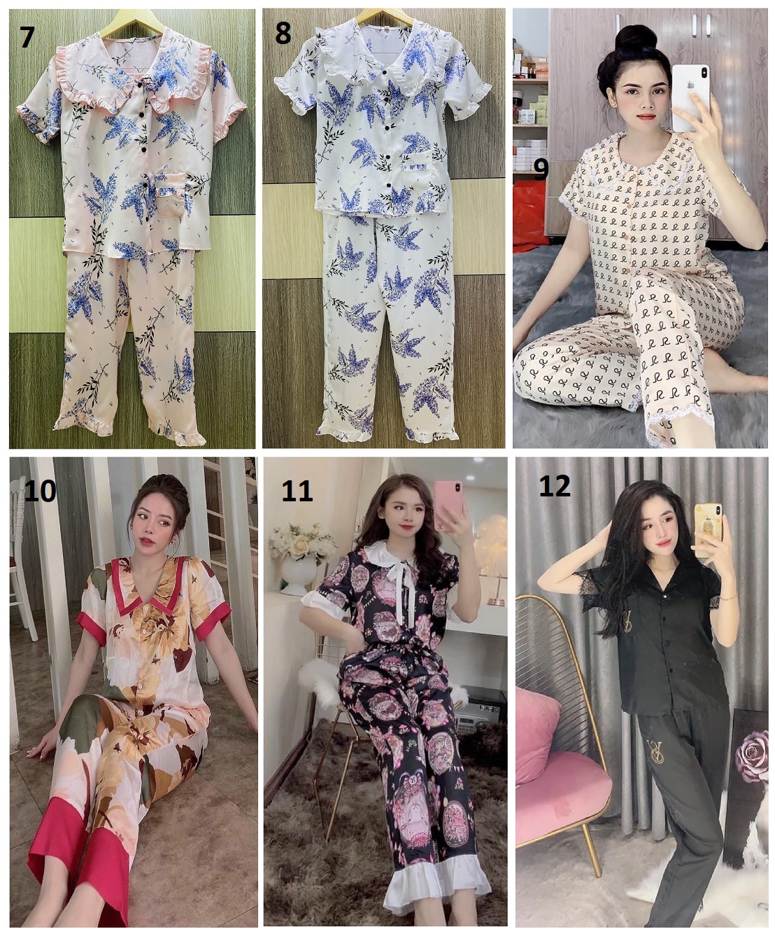 Đồ bộ lụa satin tiểu thư tay ngắn