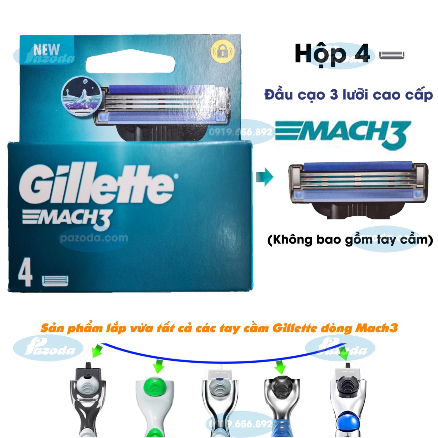 Hộp 4 lưỡi dao cạo râu Gillette Mach 3 (đầu cạo 3 lưỡi kép)