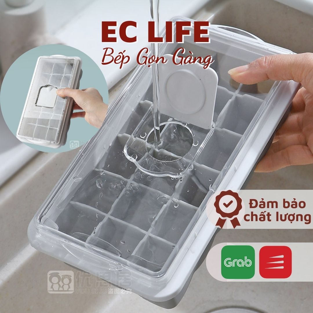 Khay đá bằng silicon, khay làm rau câu hình vuông có nắp đậy có lỗ rót thông minh 18 viên