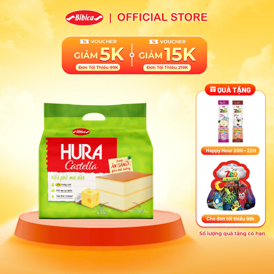 Bánh Hura Castella Xốt Phô Mai Trứng Muối / Dừa 150g - Bánh ăn sáng dinh dưỡng siêu ngon, siêu tiện lợi