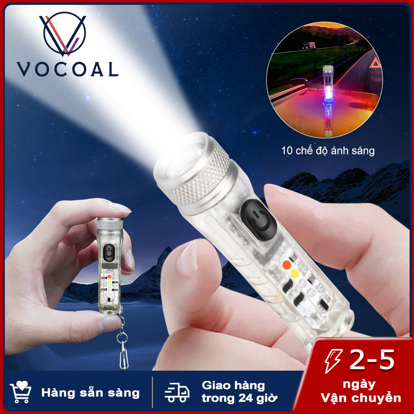 Vocoal đèn pin mini móc khóa đèn pin có khóa usb sạc đèn led bỏ túi chống thấm nước cho trường hợp khẩn cấp ngoài trời