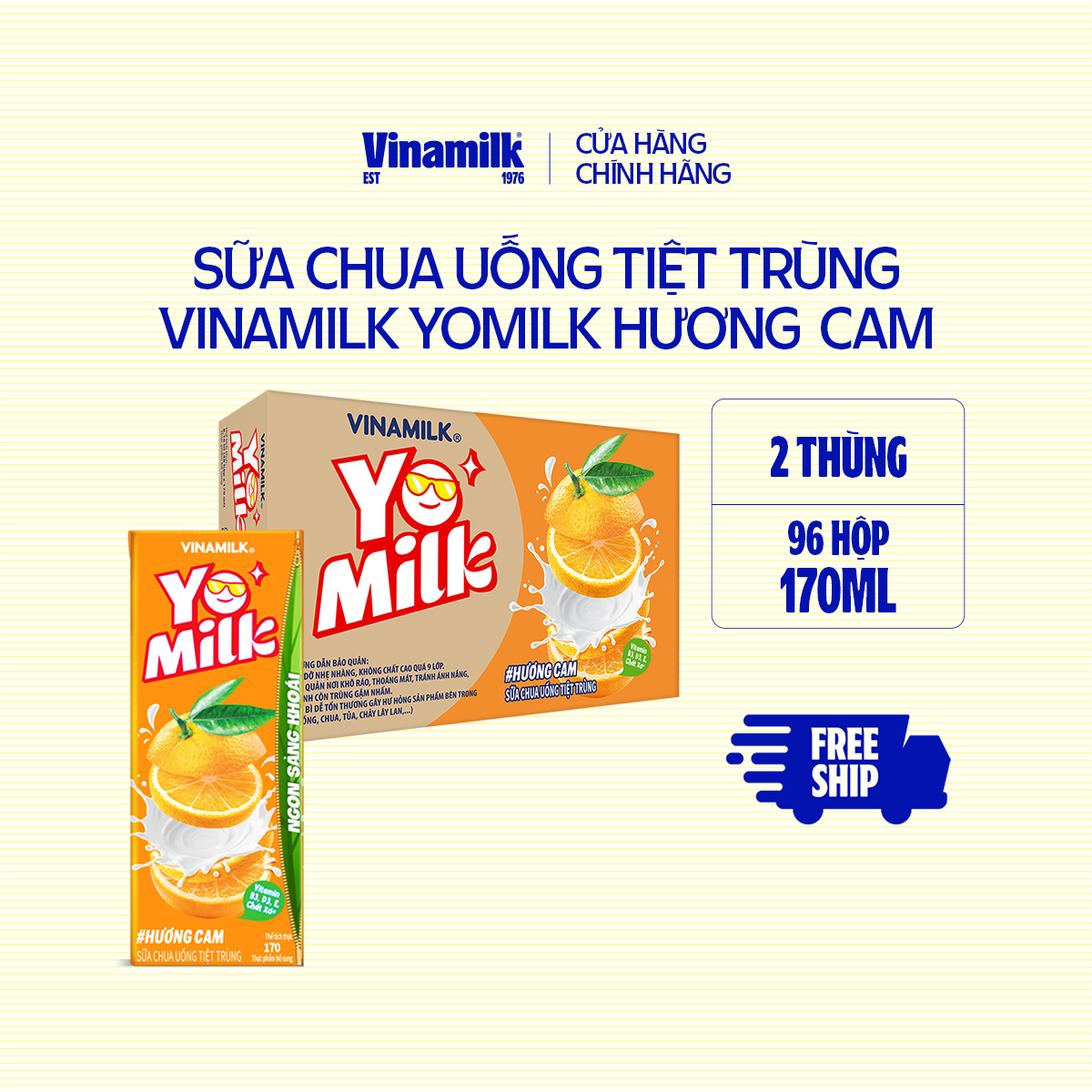 2 Thùng sữa chua uống hương cam Yomilk - hộp giấy x 170ml 48 hộp/thùng
