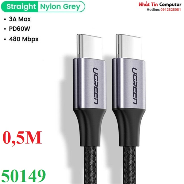 Cáp sạc nhanh 60W USB Type-C to Type-C dài 0