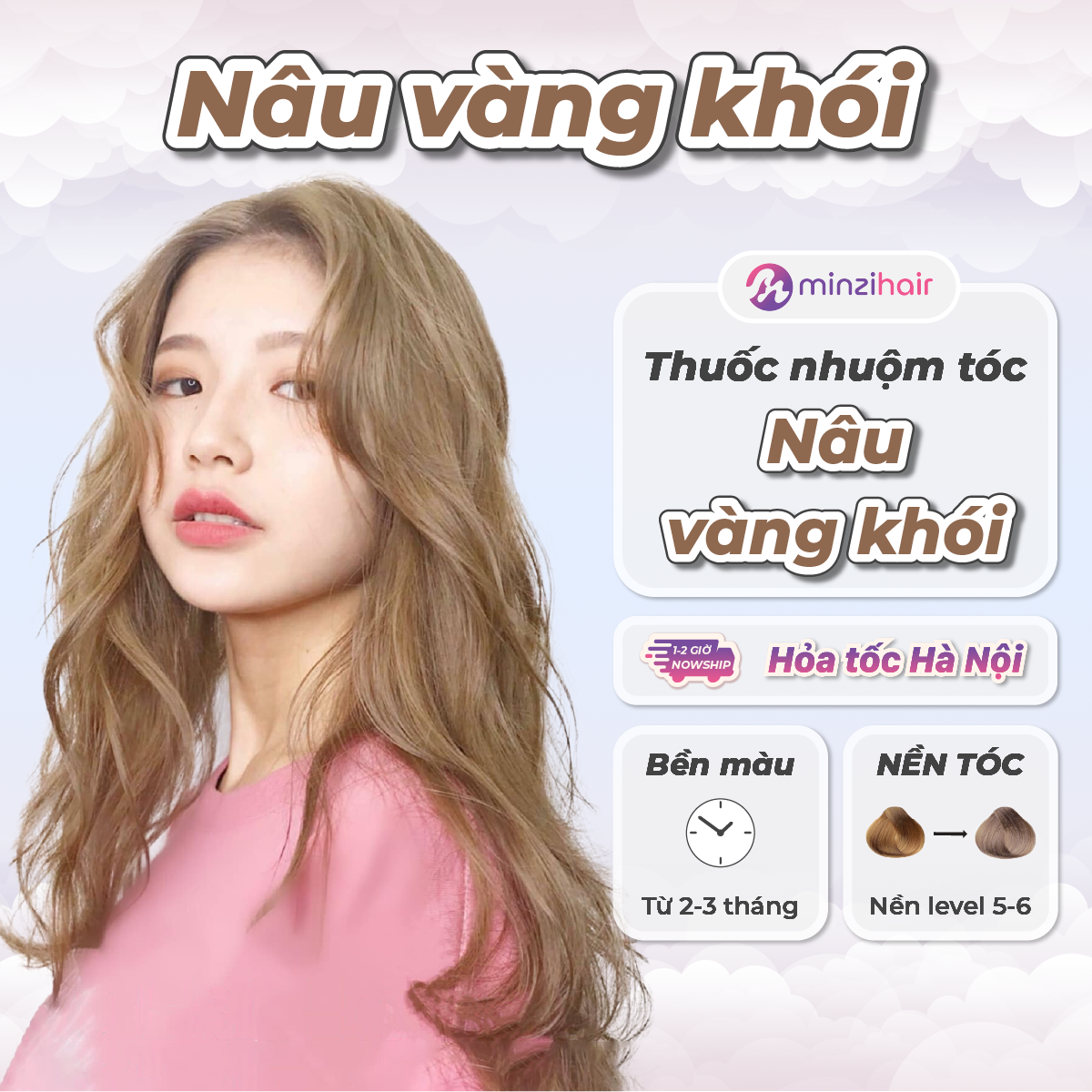 Thuốc nhuộm tóc Màu Nâu Vàng Khói - Lên Từ Nền Tóc Nâu Không Tẩy - Minzihair HN