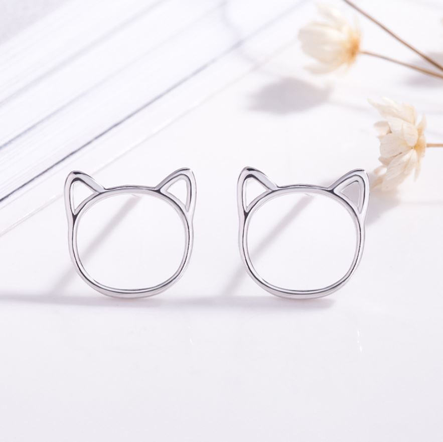 Bông tai EBI Tai mèo mạ Bạc 925 bông tai thời trang bông tai nụ đít đẩy