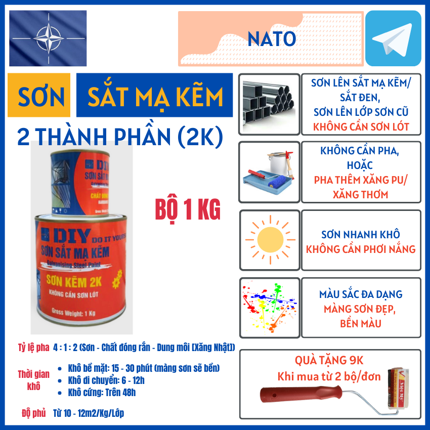 Sơn sắt mạ kẽm 2k - 2 thành phần, sơn sắt đen gỗ bê tông, không cần sơn lót, không bong tróc, mau khô, bền màu đẹp - diy