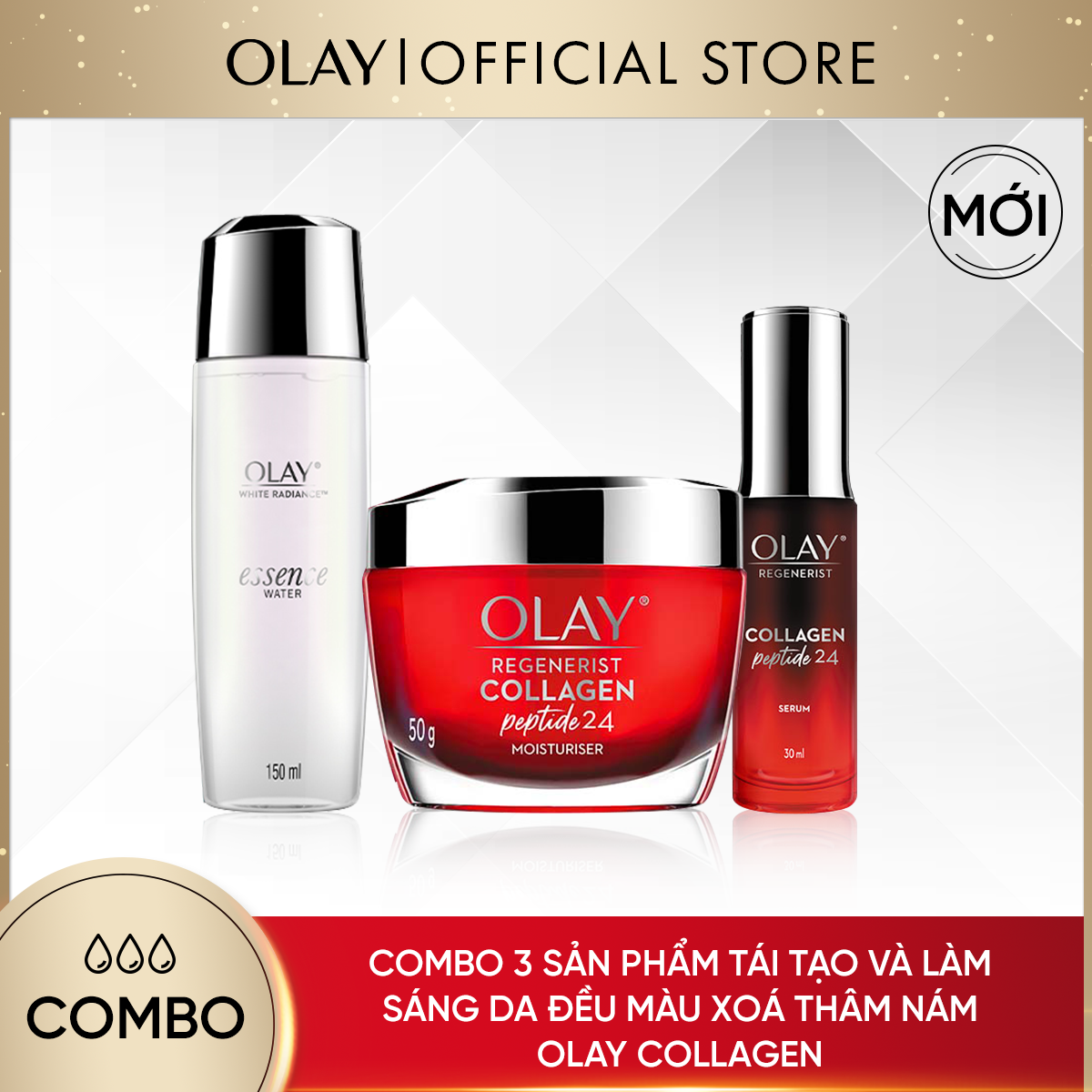 [25-30.11 DEAL SỐC ĐƠN 749K TẶNG 4 QUÀ] Combo 3 Sản Phẩm OLAY Tái Tạo Da Căng Bóng Và Trắng Mịn: Kem Dưỡng 50g + Tinh Chất 30ml + Tinh Chất Nước Thần 150ml [Số lượng quà có hạn]