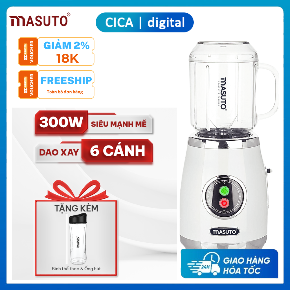   Tặng kèm bình nước thể thao  Máy xay sinh tố đa năng Masuto Blender - Thiết kế độc quyền mạnh mẽ chống trượt an toàn - Bảo hành 12 tháng 