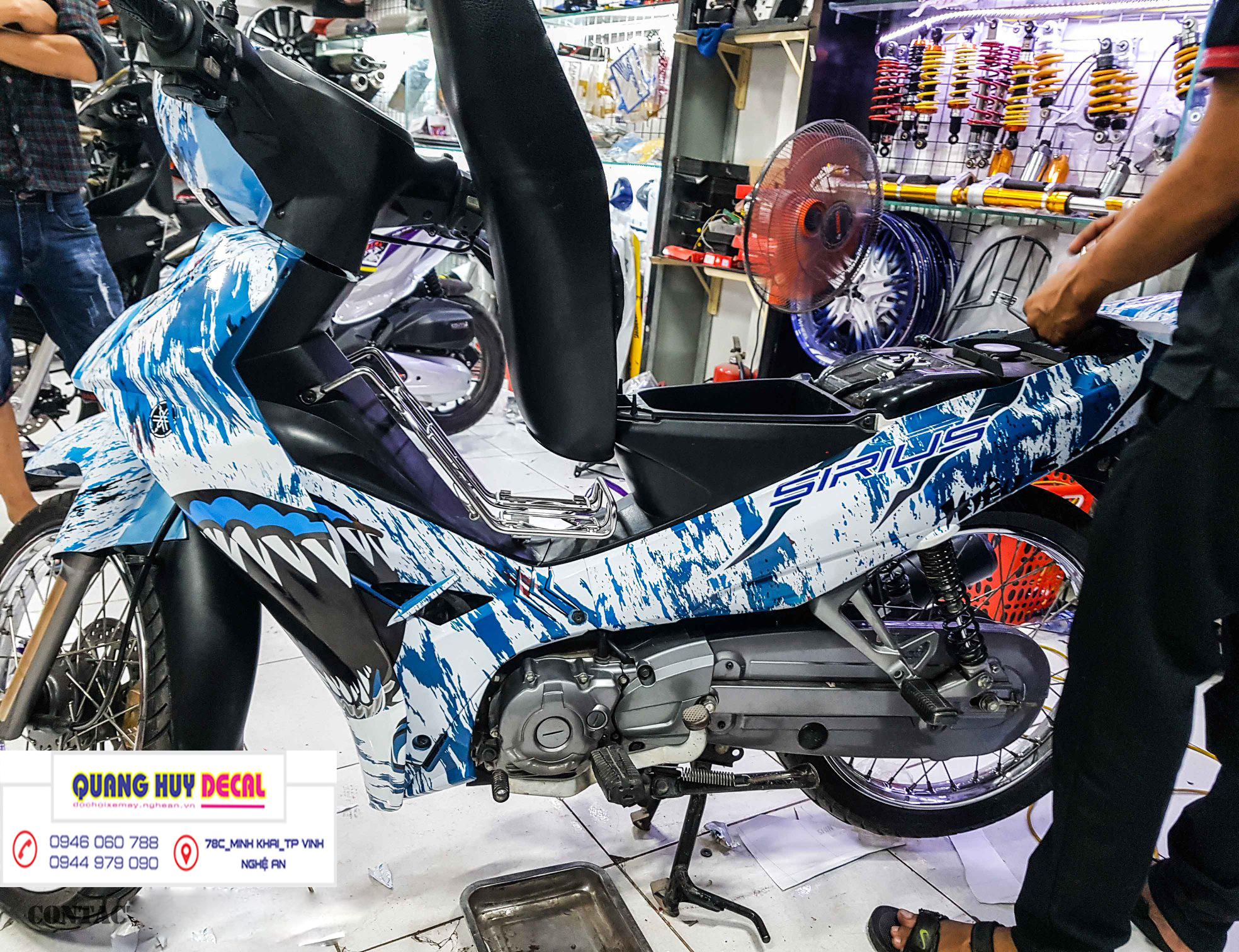 Tem trùm xe sirius rc cá mập xanh trăng shark - Độ dán team trùm decal xe máy sirius rc cá mập xanh trăng shark - Team trùm decal xe máy sirius rẻ đẹp và chất