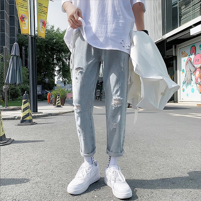 Quần bò rách nam nữ dáng baggy VNXK màu xanh 049 Pon.mens