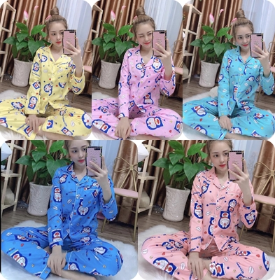 Tay dài doremon/chuột mẫu hoạt hình kate mặc mát mịn dưới 57kg