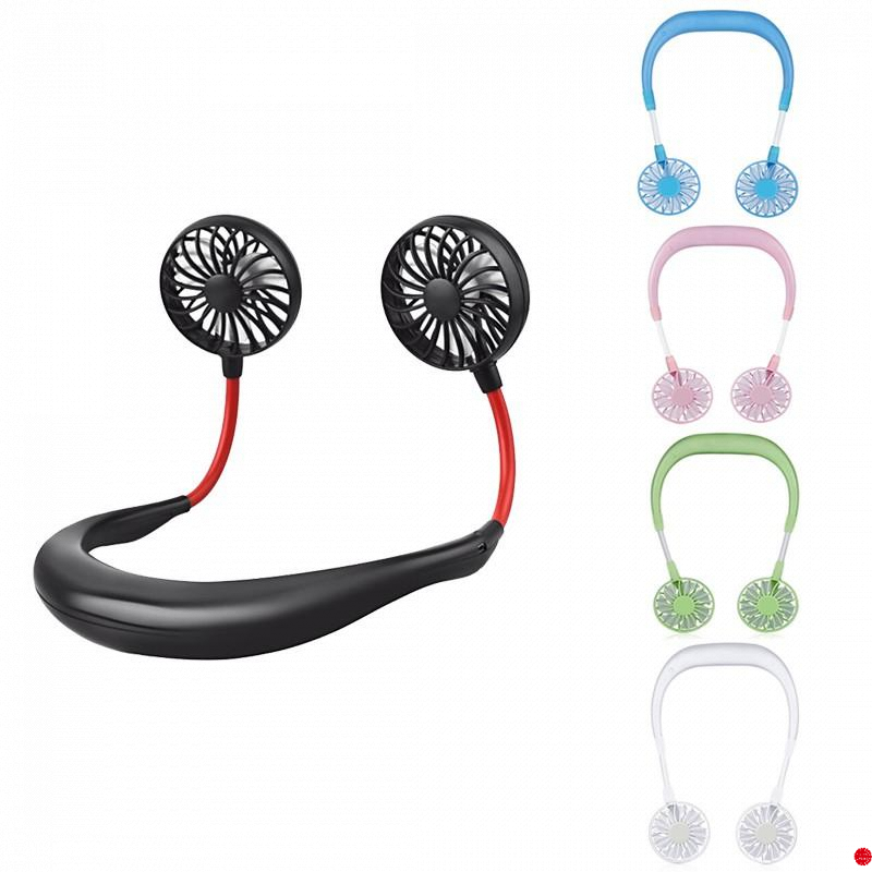 Quạt Mini Đeo Cổ Không Dây Tiện Dụng Siêu Mát; Sạc USB; Thời Trang 3 Màu Đen - Hồng - Trắng