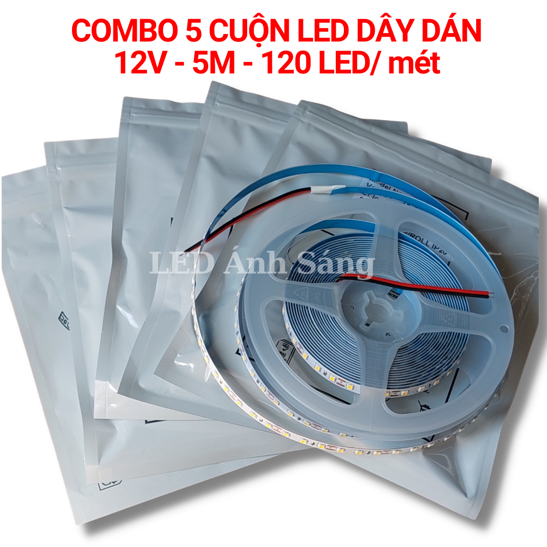 Combo 5 cuộn led dây dán 12v - 120 led/mét trắng - vàng - trung tính