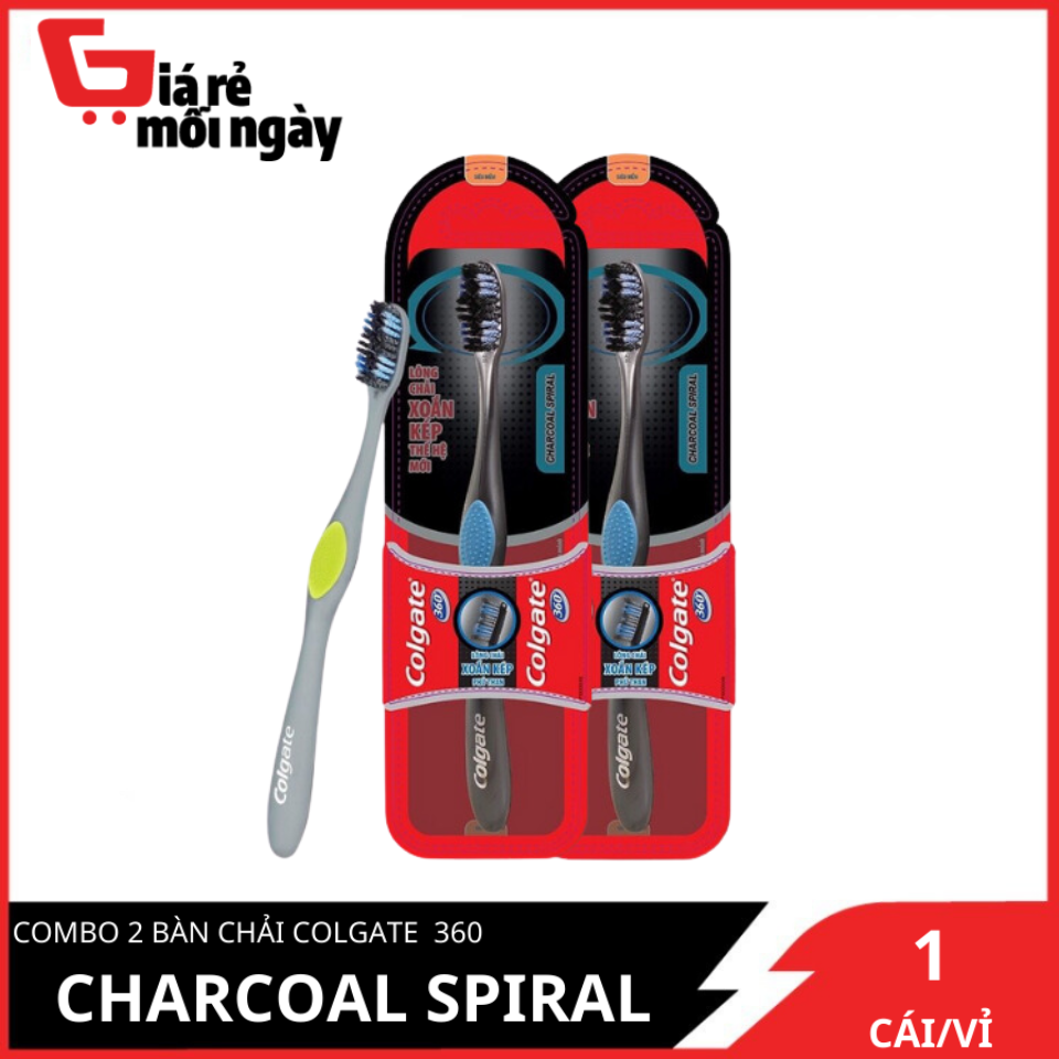 Combo 2 bàn chải đánh răng colgate 360 charcoal spiral - lông chải xoắn kép phủ than thế hệ mới