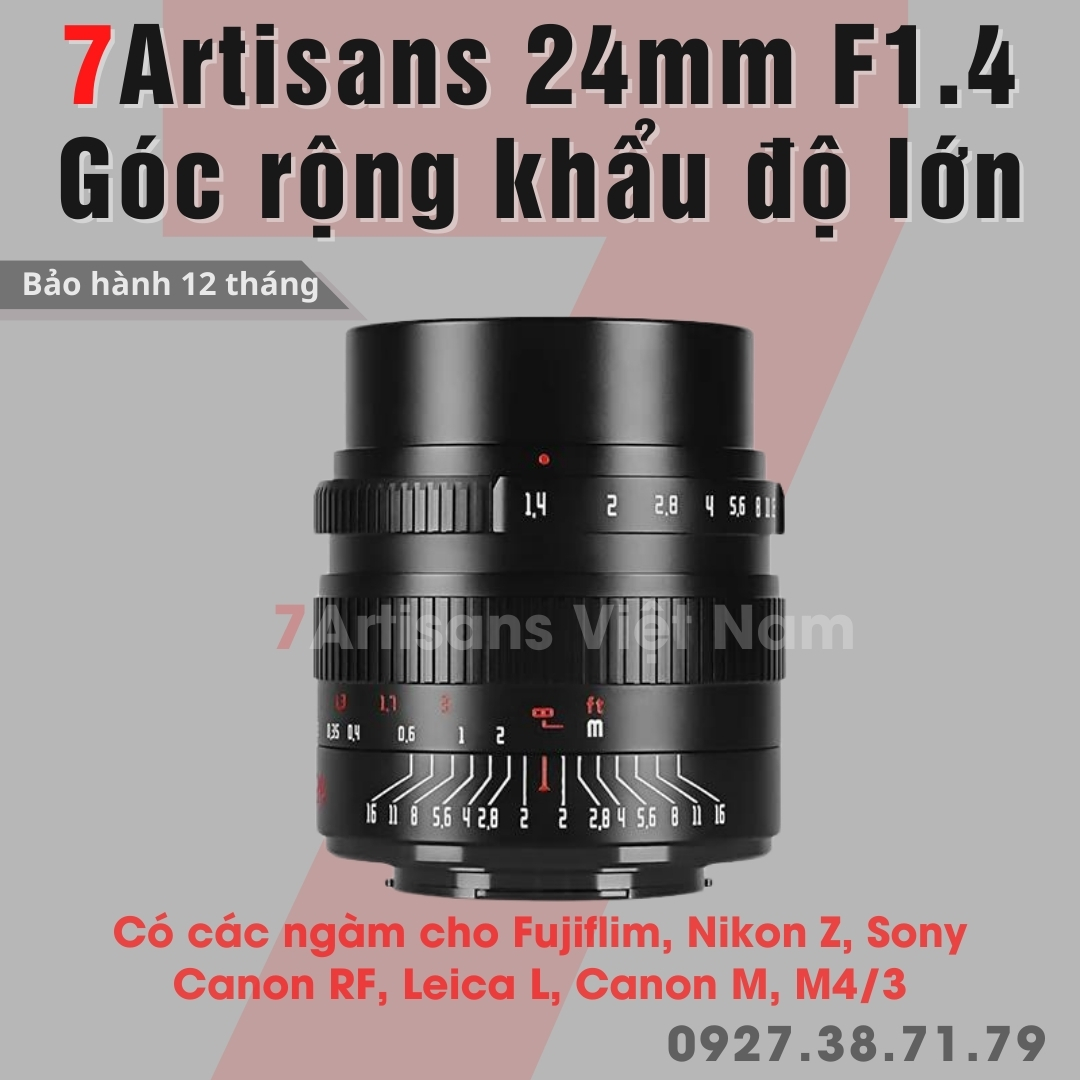 Ống kính 7Artisan 24mm F1.4 góc rộng đa dụng khẩu lớn cho Fujiflim, Nikon Z, Sony Canon RF, Leica L,