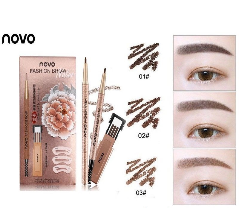 Bộ khung kẻ lông mày, chì kẻ chân mày tặng kèm 3 dáng khuôn kẻ mày novo fashion