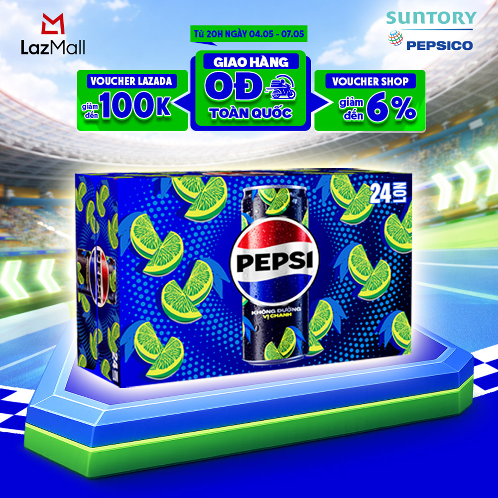Thùng Nước Uống Có Gaz Pepsi Vị Chanh Không Calo, Không Đường (320ml/lon)