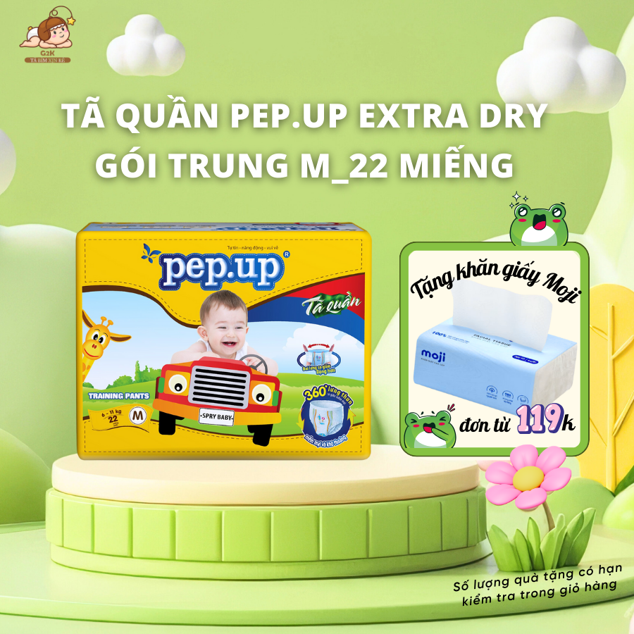 Tã quần em bé pep.up siêu mềm, bỉm em bé siêu thấm gói trung đủ size m22, l20, xl18, xxl16, siêu thị giá tốt