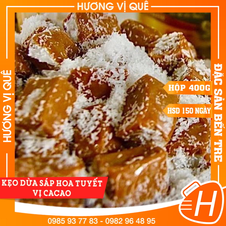 Kẹo dừa sáp hoa tuyết vị cacao - hủ 400g - đặc sản xứ dừa bến tre