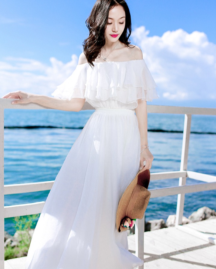 Váy đi biển 2020 màu trắng trễ vai đẹp  Migu Shop